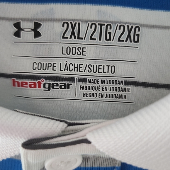 Under Armour Men's White/Blue Striped Polo Shirt - Picture 2 of 2